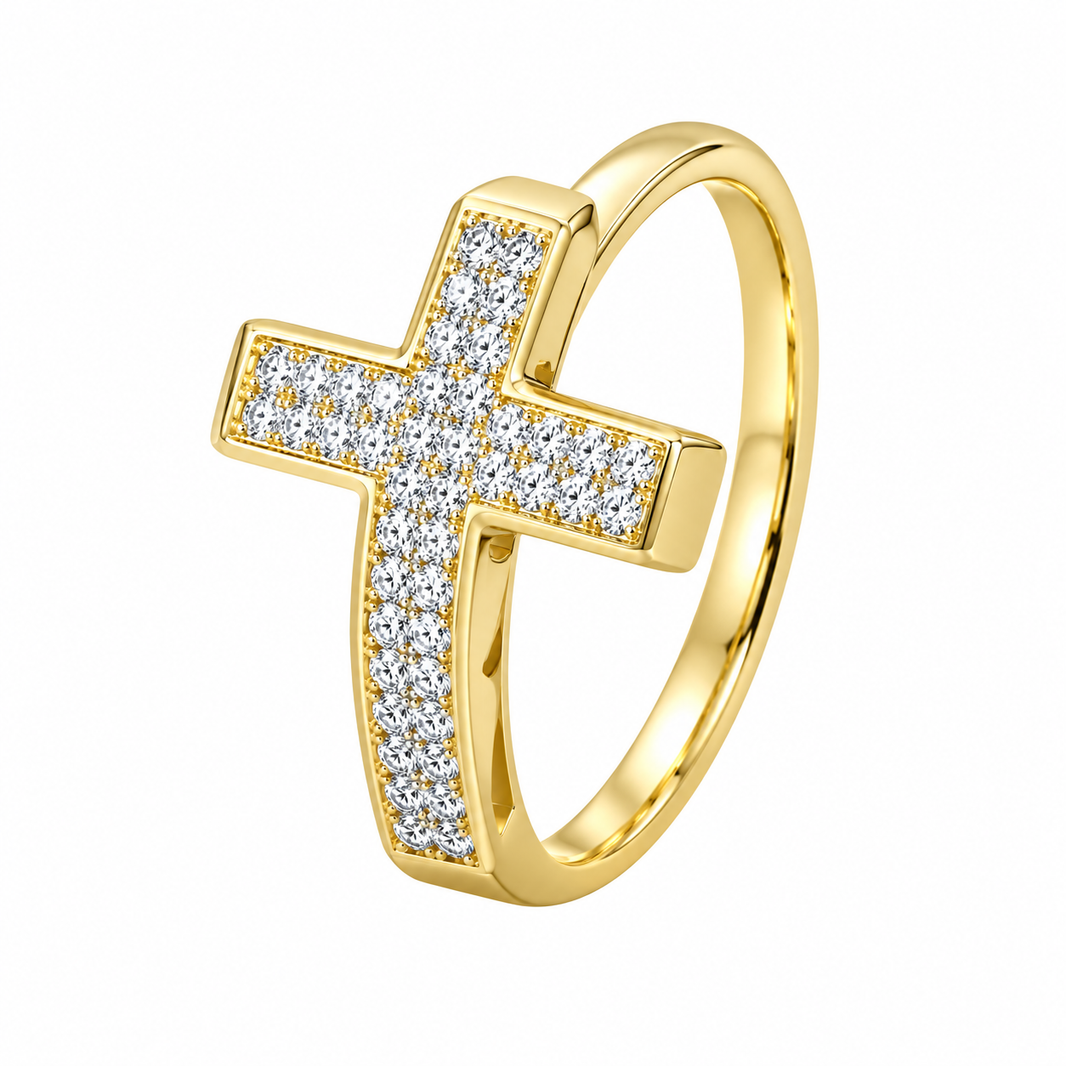 10K White Gold Men's Cross Ring 0.15 ct Natural Diamond