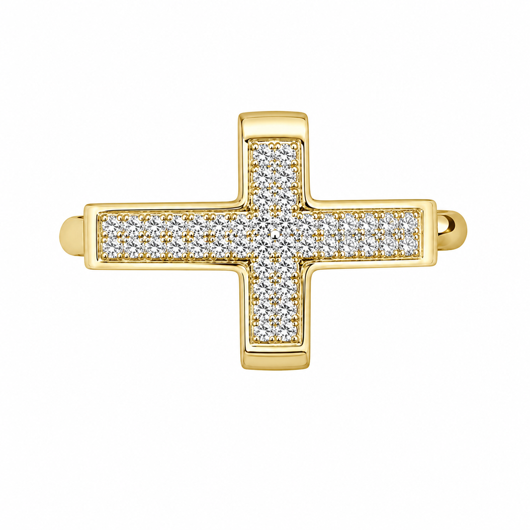 10K White Gold Men's Cross Ring 0.15 ct Natural Diamond