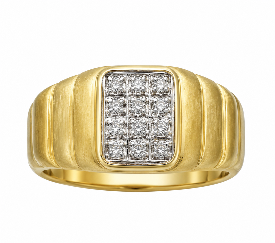10K Yellow Gold Men's Ring 0.14 ct Natural Diamond