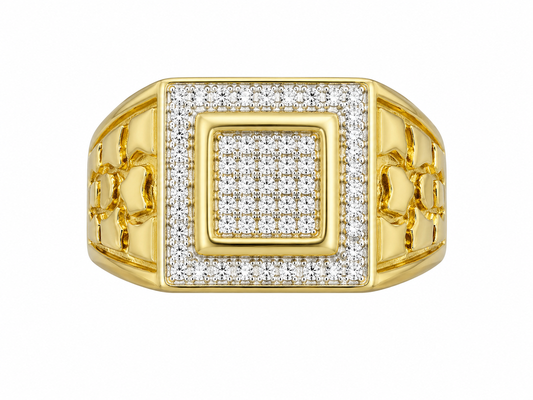 10K Yellow Gold Men's Ring Nugget Style 0.10 ct Natural Diamond