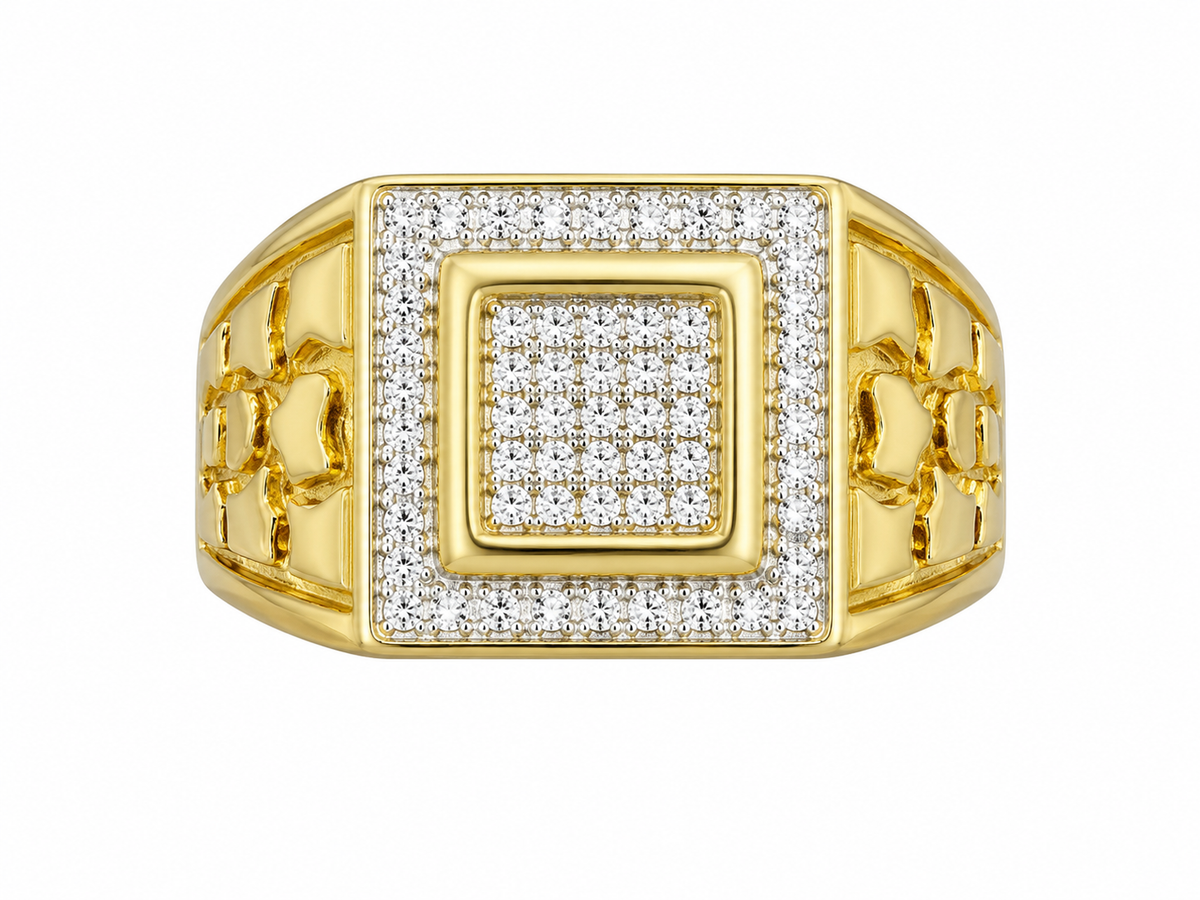 10K Yellow Gold Men's Ring Nugget Style 0.10 ct Natural Diamond