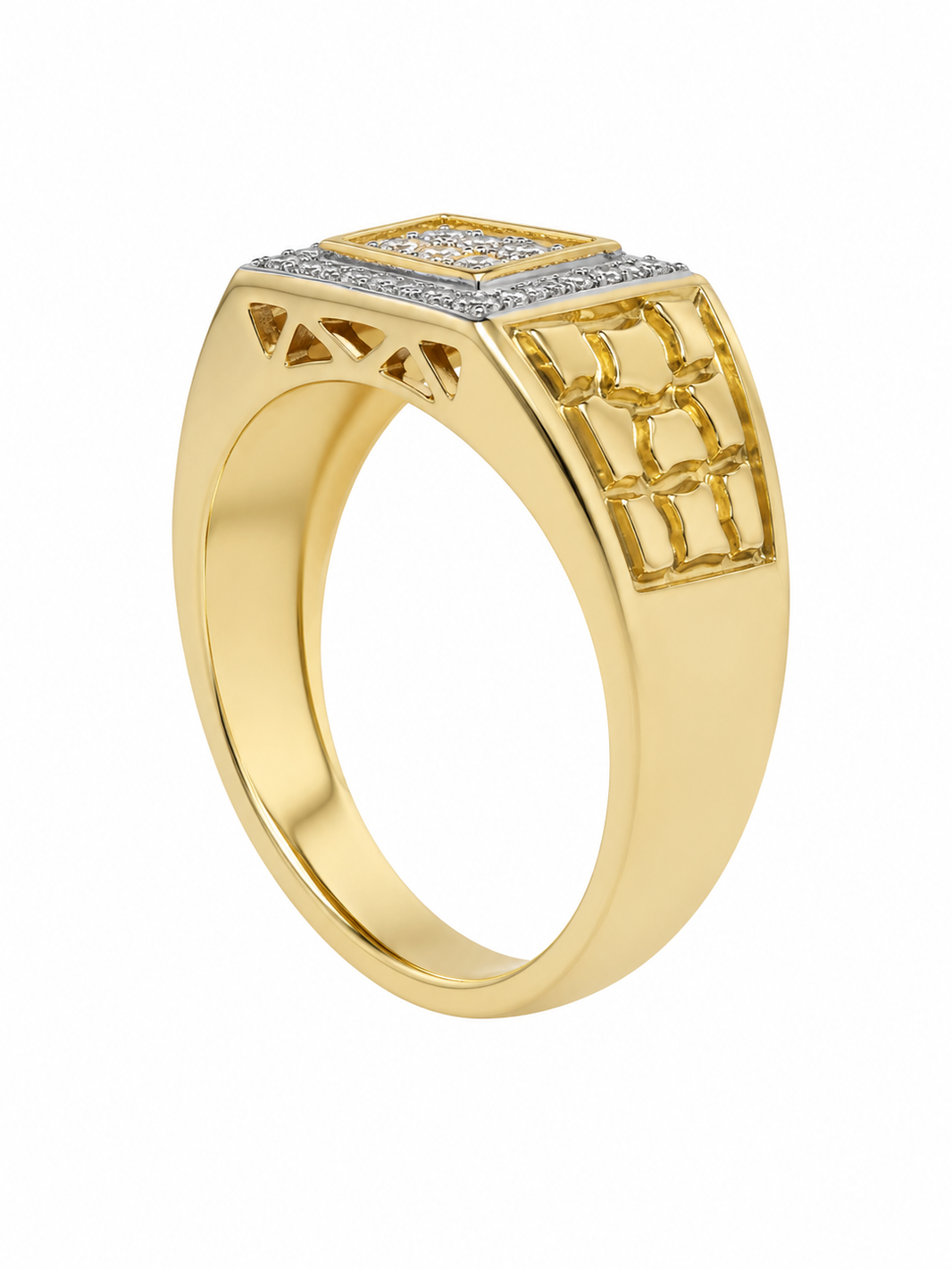 10K Yellow Gold Men's Ring Nugget Style 0.10 ct Natural Diamond
