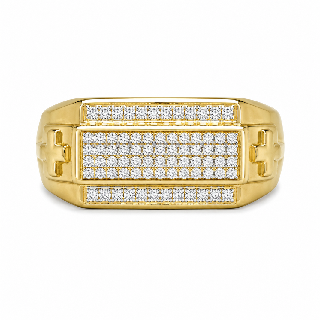 10K Yellow Gold Men's Band Cross Style  0.16 ct Natural Diamond