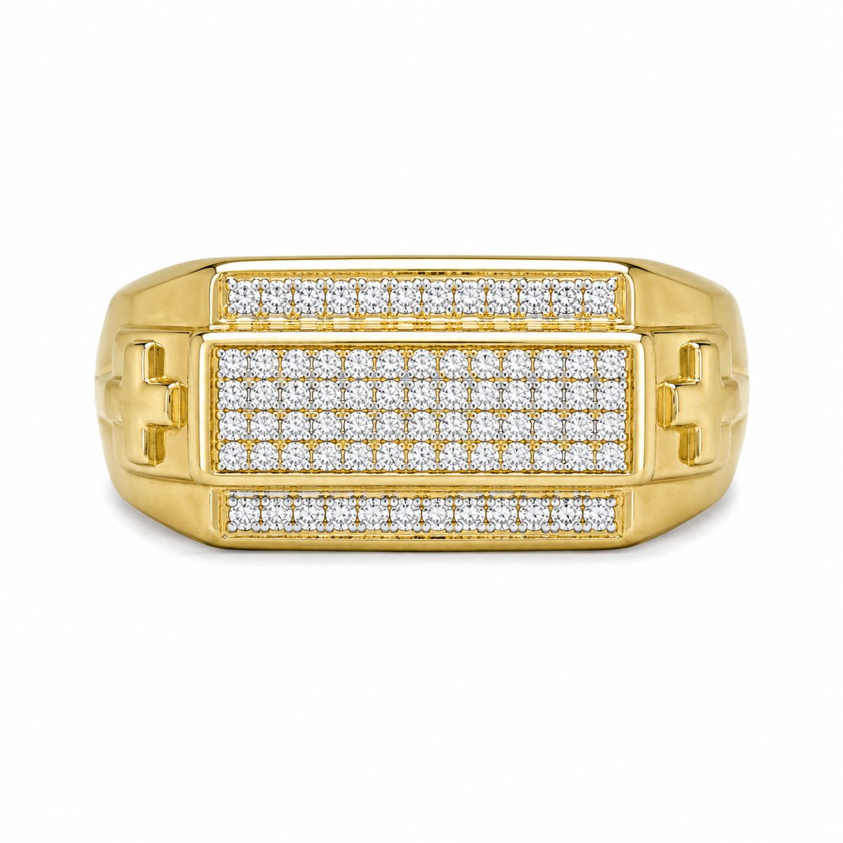 10K Yellow Gold Men's Band Cross Style  0.16 ct Natural Diamond