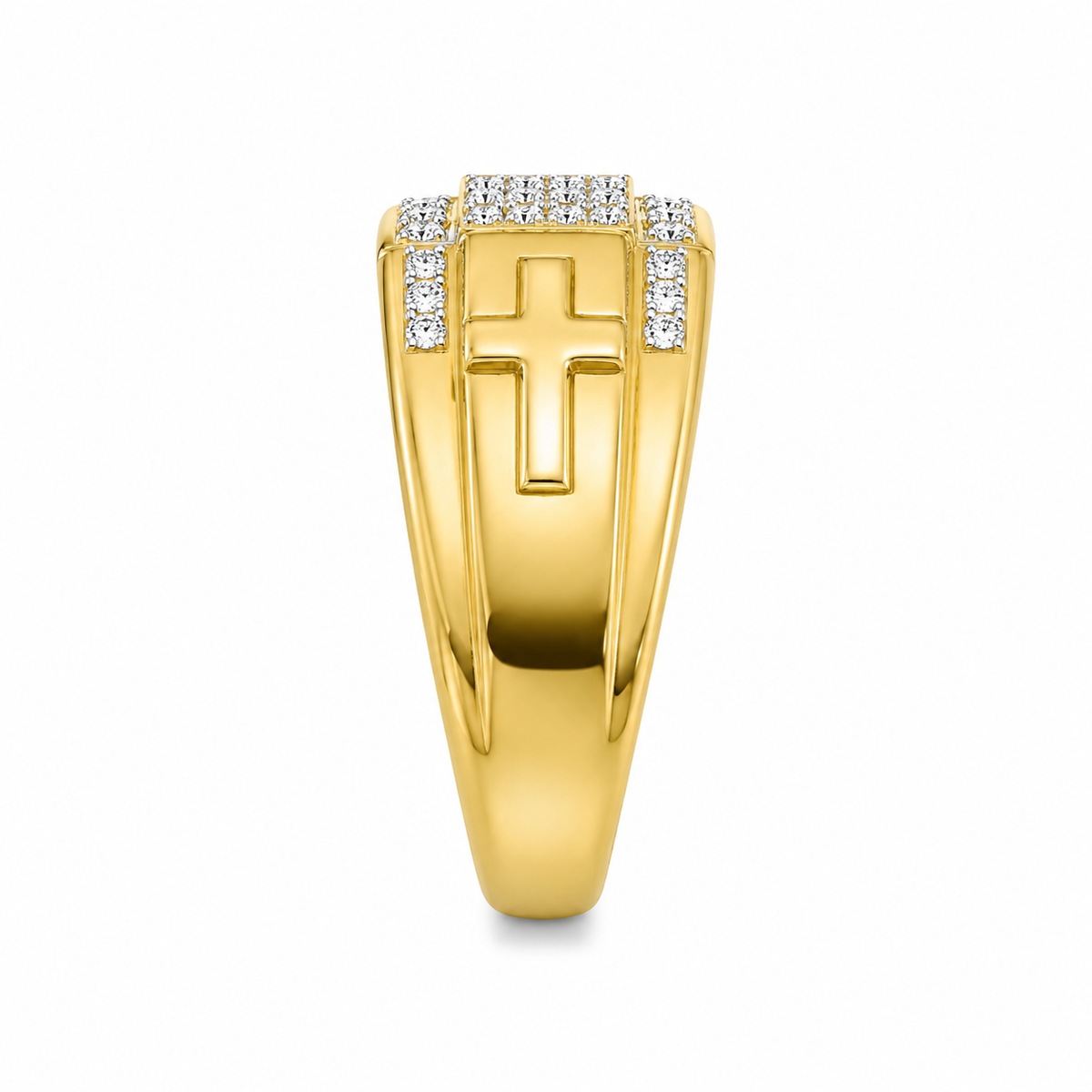 10K Yellow Gold Men's Band Cross Style  0.16 ct Natural Diamond