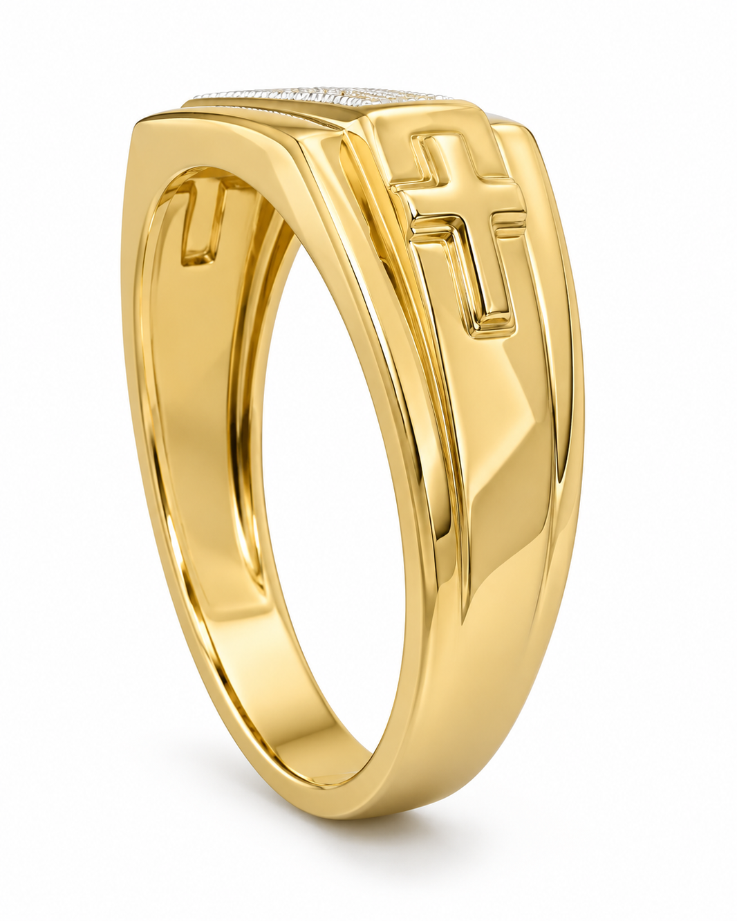 10K Yellow Gold Men's Band Cross Style 0.16 ct Natural Diamond