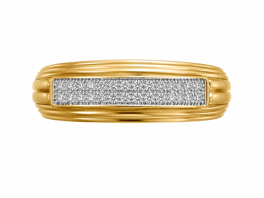 10K Yellow Gold Men's Band 0.10 ct Natural Diamond