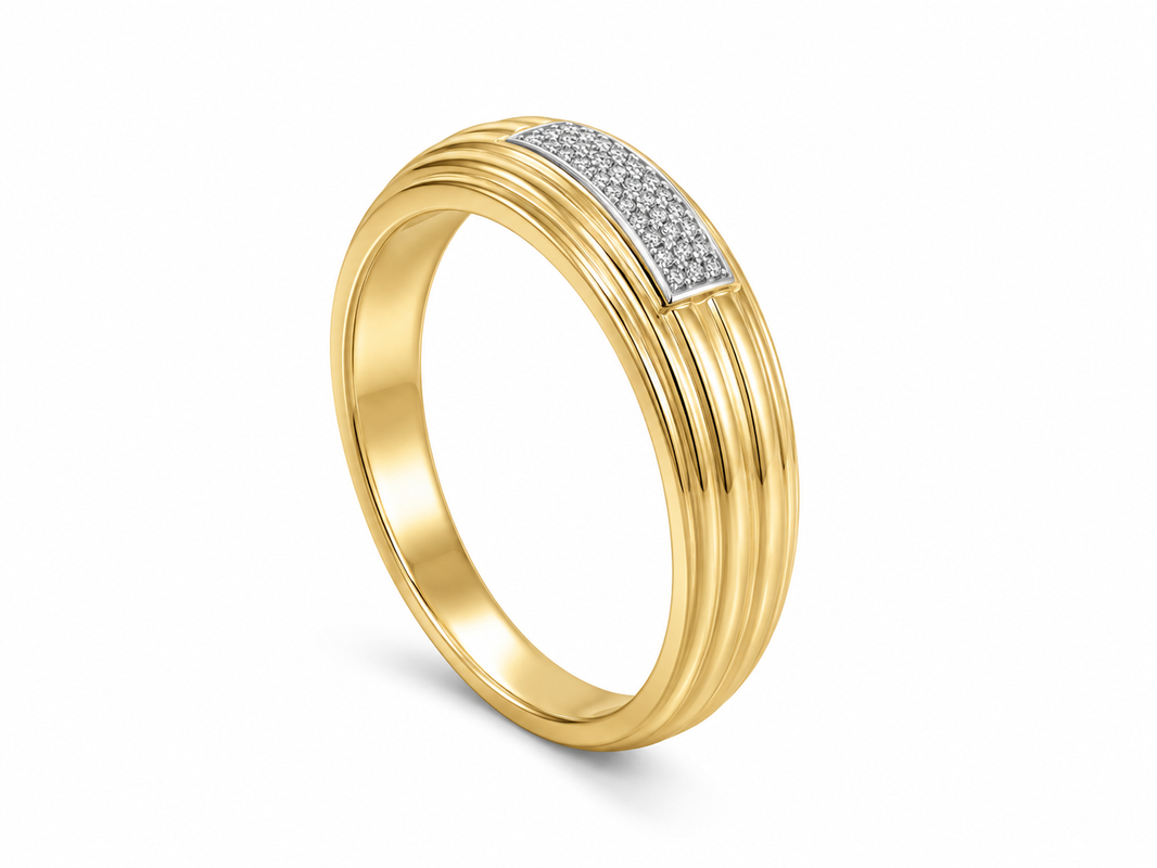 10K Yellow Gold Men's Band 0.10 ct Natural Diamond