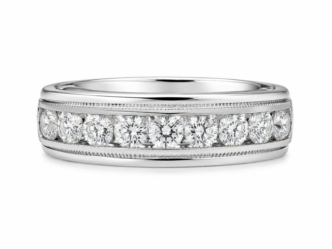 14K White Gold Men’s Band 1.00 ct Lab Grown Diamond