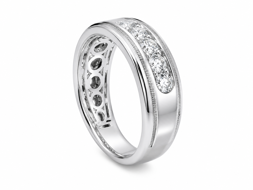 14K White Gold Men’s Band 1.00 ct Lab Grown Diamond