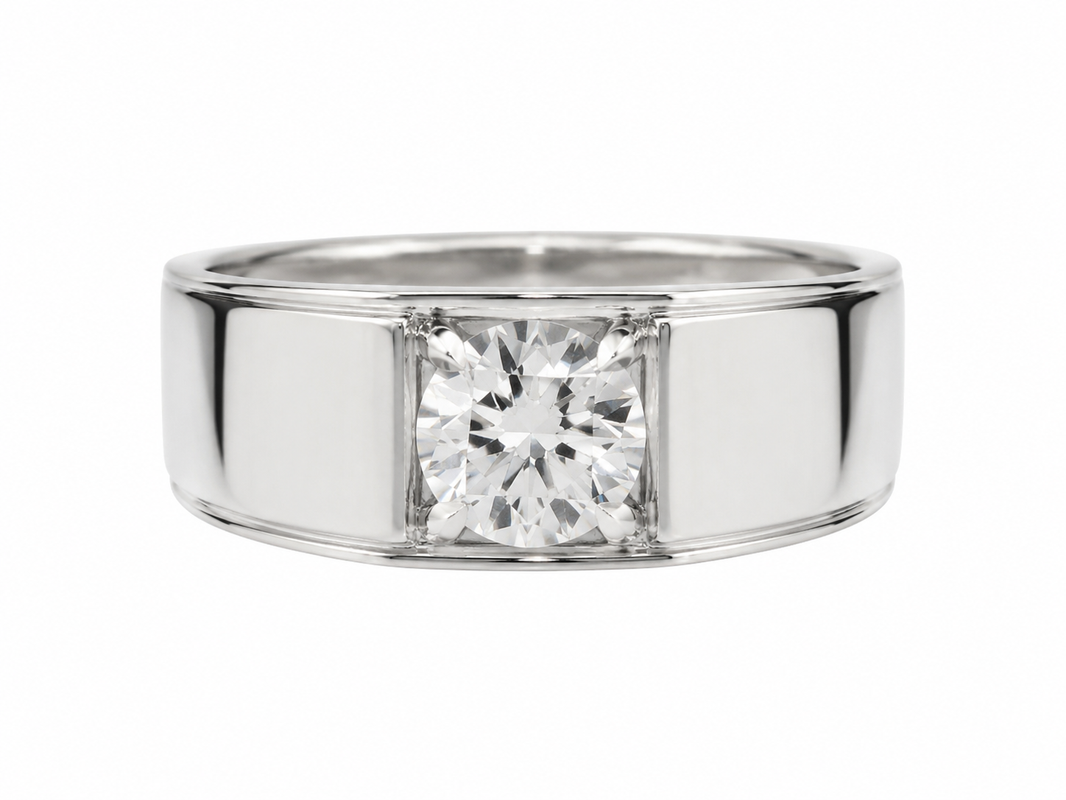 14K White Gold Men's Ring 0.96 ct Round Lab Grown Diamond
