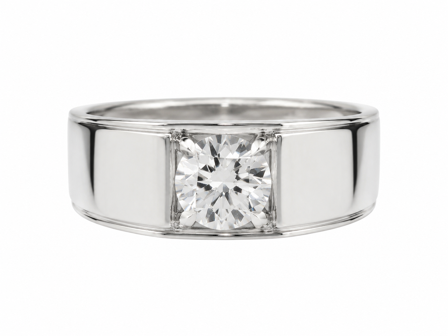 14K White Gold Men's Ring 0.96 ct Round Lab Grown Diamond