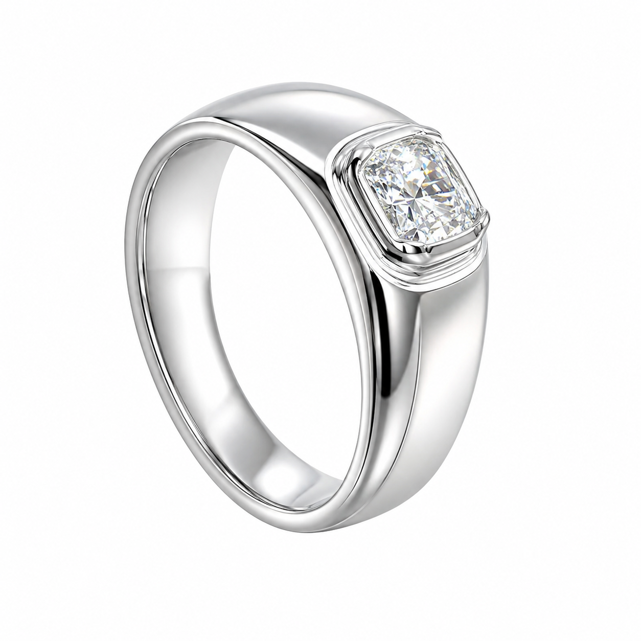 14K White Gold Men's Ring Emerald 1.00 ct Lab Grown Diamond