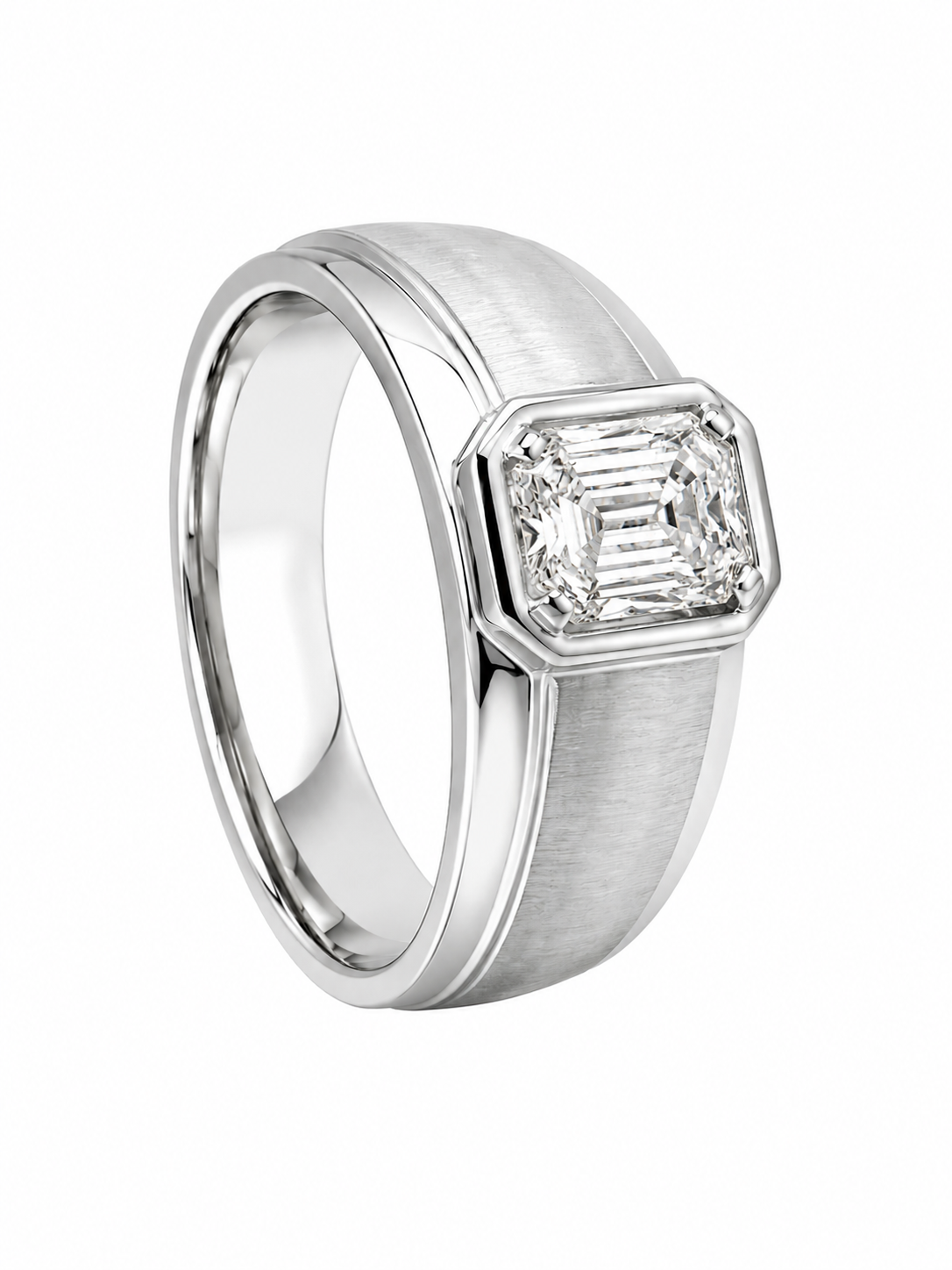 14K White Gold Men's Ring Emerald Cut 1.00 ct Lab Grown Diamond