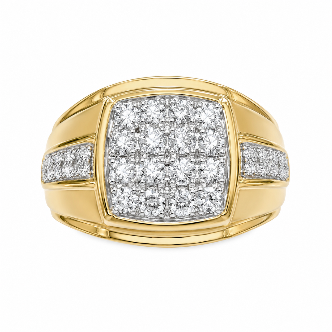 14K Yellow Gold Men's Ring 1.50 ct Lab Grown Diamond
