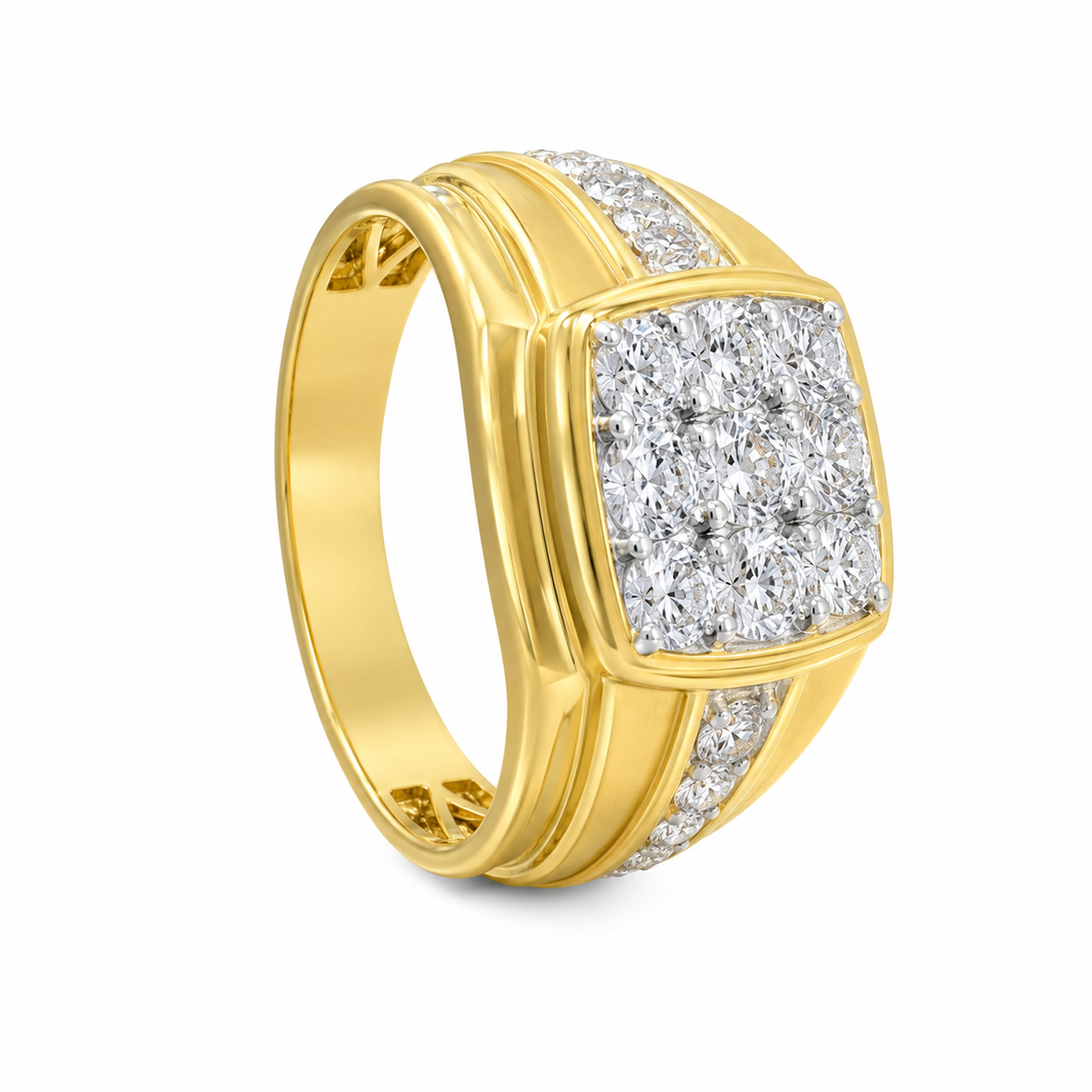 14K Yellow Gold Men's Ring 1.50 ct Lab Grown Diamond