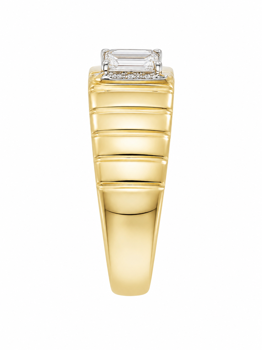 14K Yellow Gold Men's Ring Emerald 1.04 ct Lab Grown Diamond