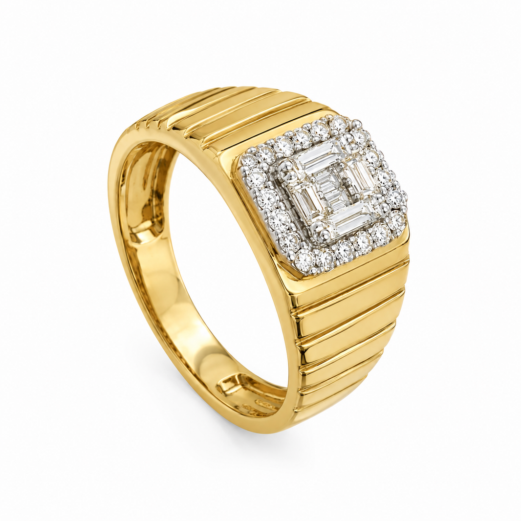 14K Yellow Gold Men's Ring Emerald 1.04 ct Lab Grown Diamond