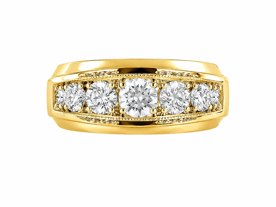 14K Yellow Gold Men's Band 1.74 ct Lab Grown Diamond