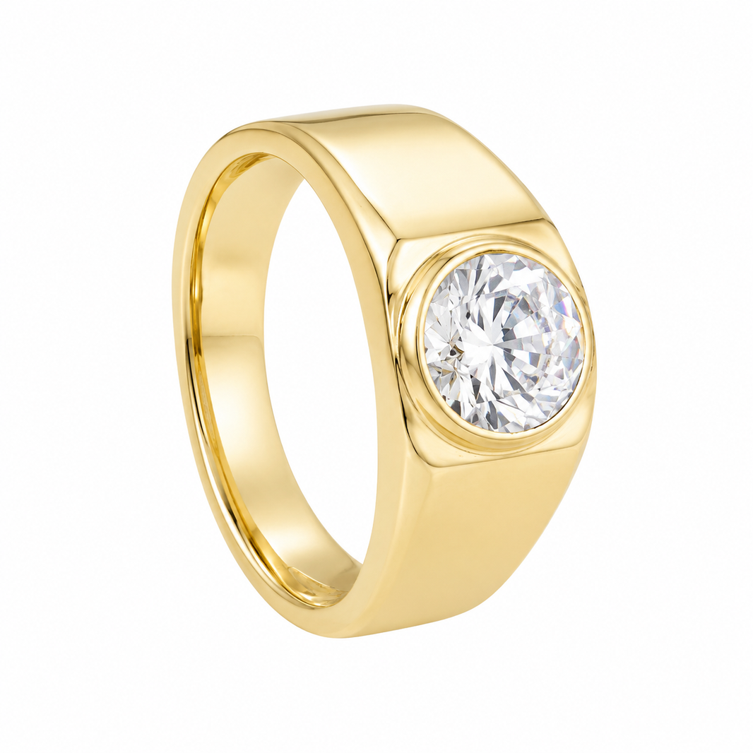14K Yellow Gold Men's Ring 1.00 ct Lab Grown Diamond