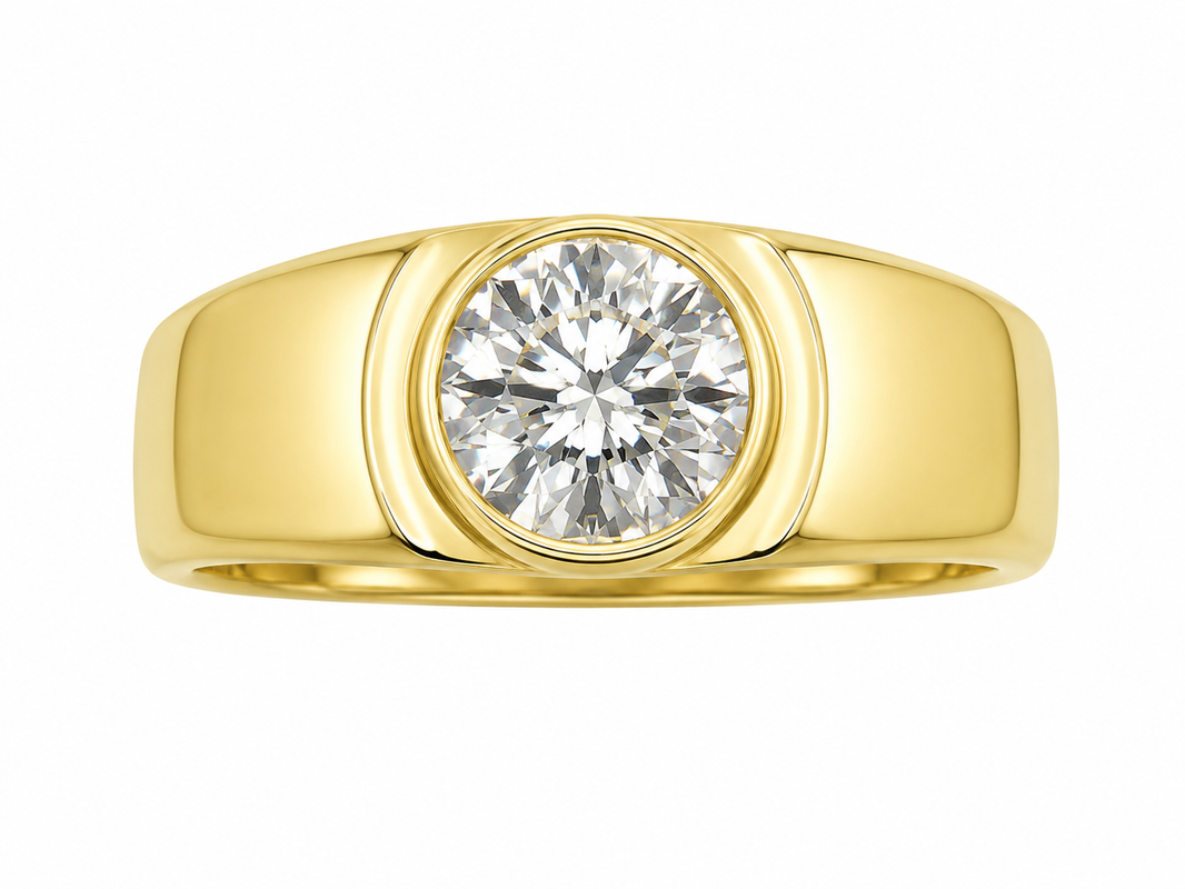 14K Yellow Gold Men's Ring 1.00 ct Lab Grown Diamond