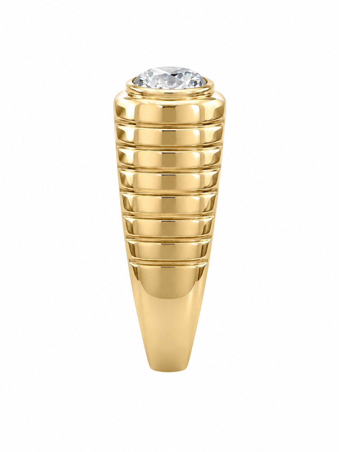 14K Yellow Gold Men's Ring Round 1.00 ct Lab Grown Diamond