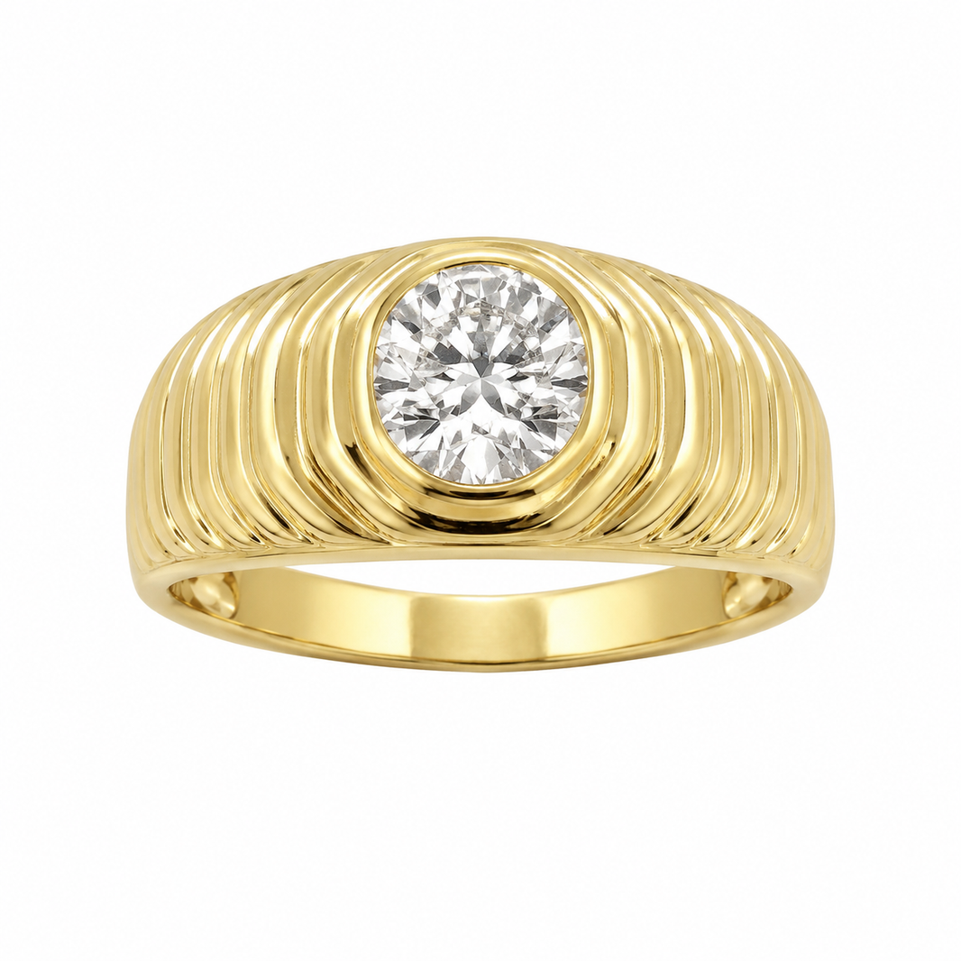14K Yellow Gold Men's Ring Round 1.00 ct Lab Grown Diamond