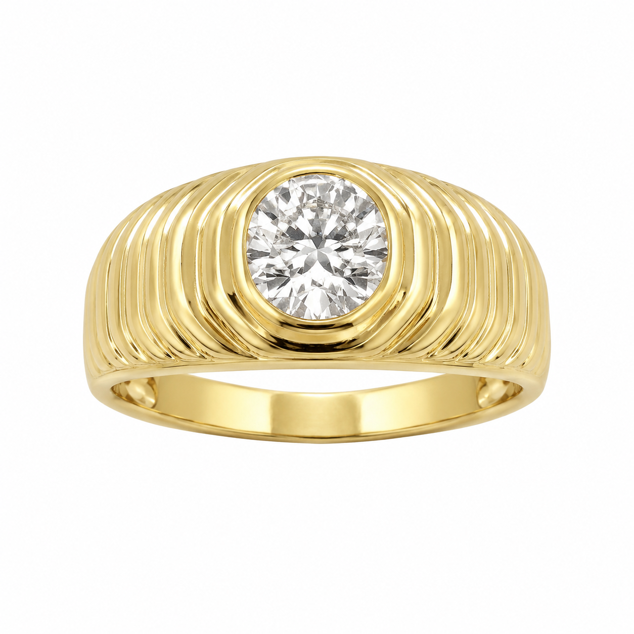 14K Yellow Gold Men's Ring Round 1.00 ct Lab Grown Diamond