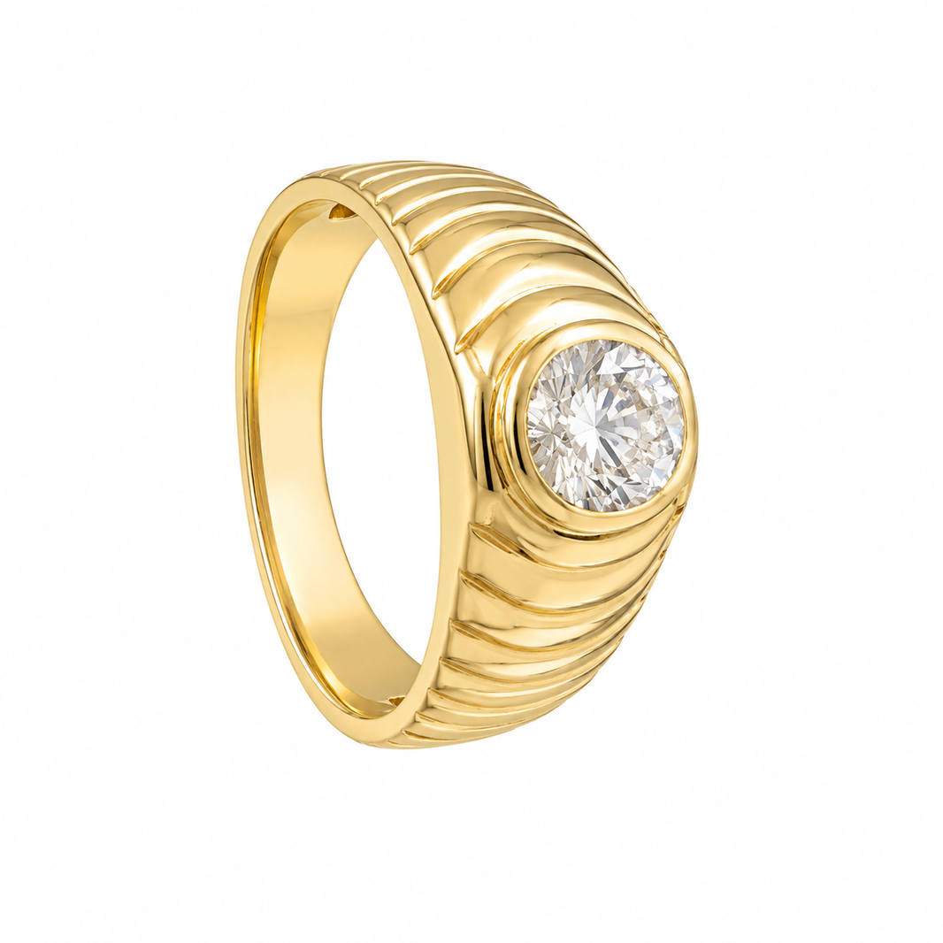 14K Yellow Gold Men's Ring Round 1.00 ct Lab Grown Diamond