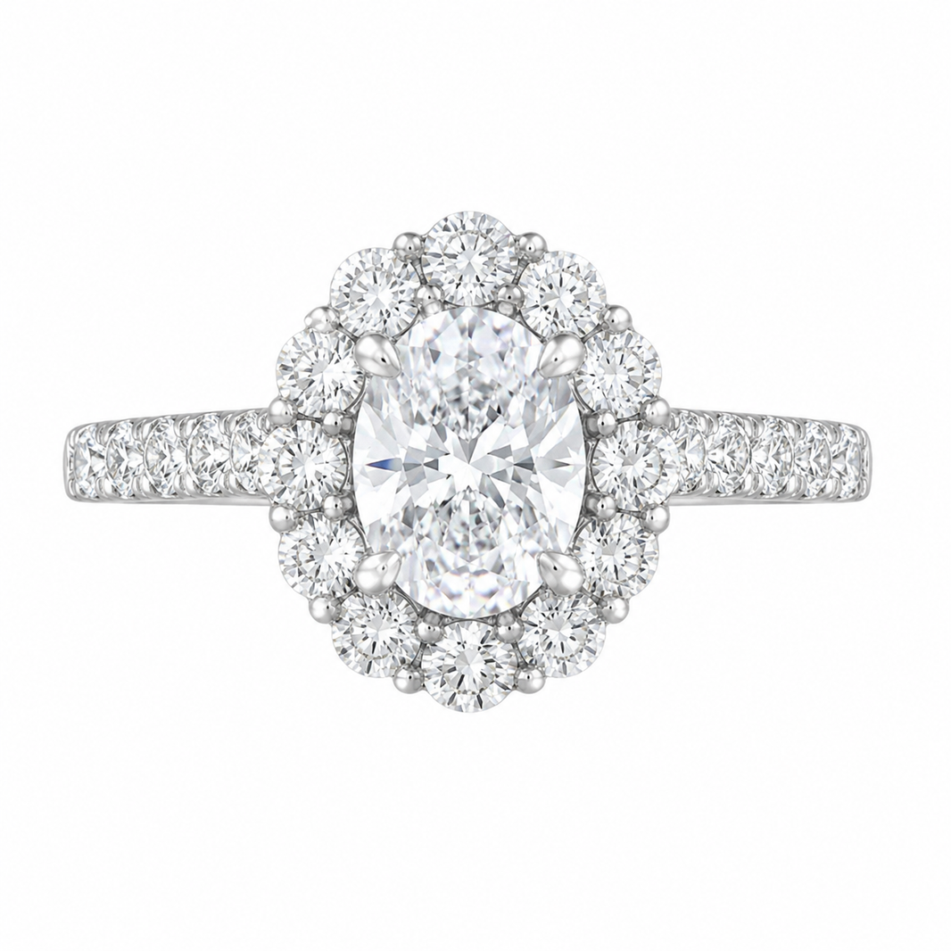 14K White Gold Women's Ring Oval 1.50 ct Lab Grown Diamond