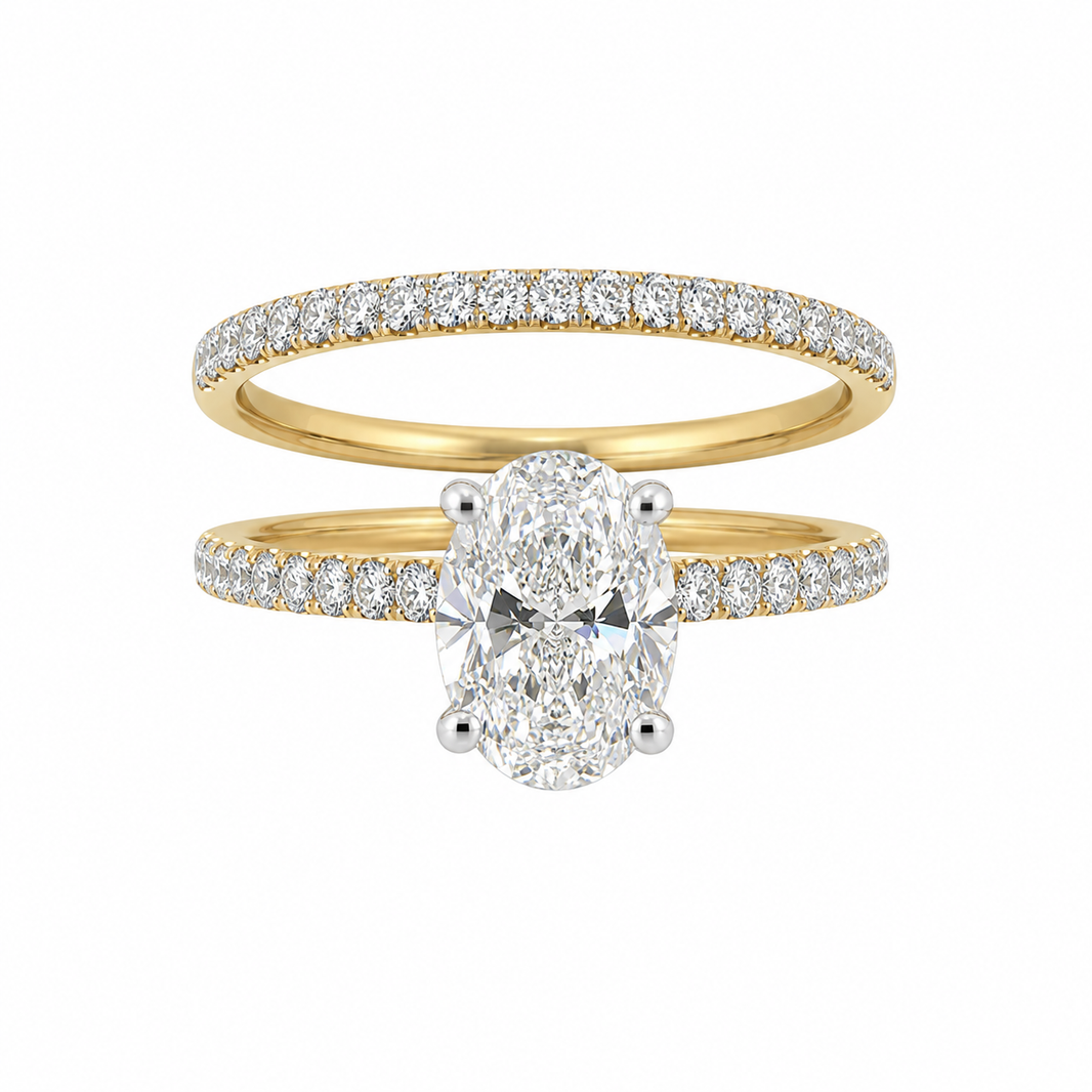 14K Yellow Gold Oval Wedding Set 1.50 ct Lab Grown Diamond