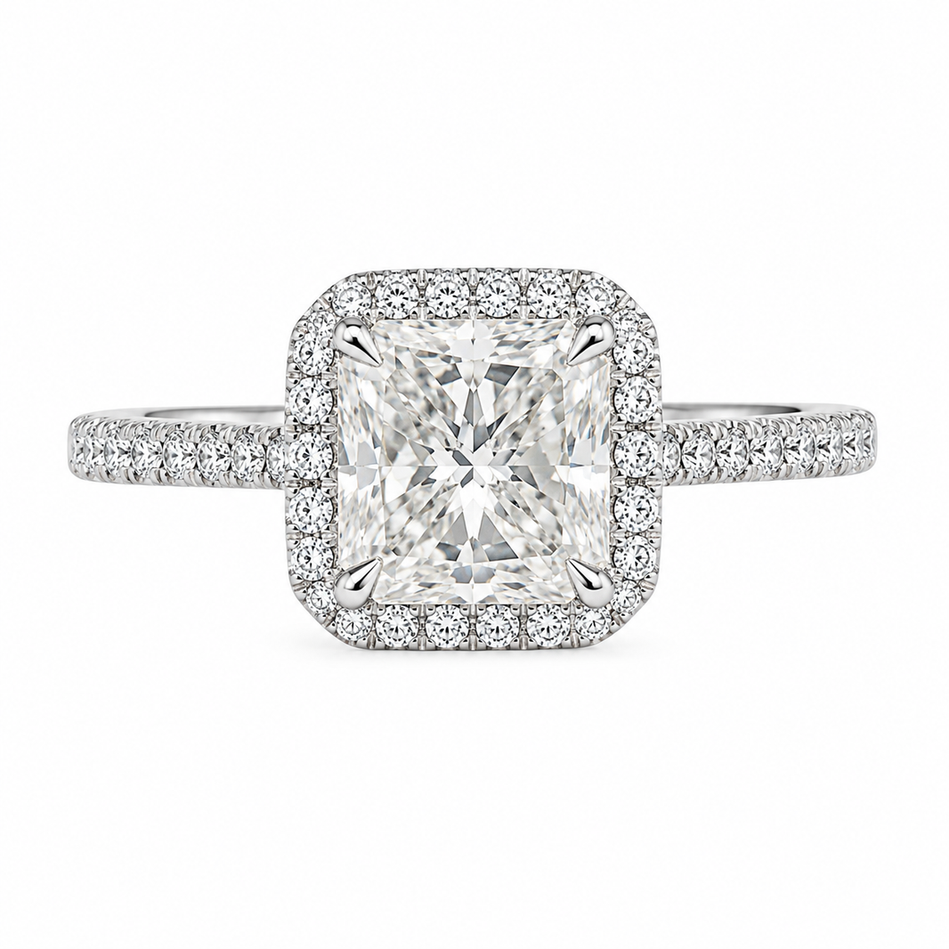 14K Rose Gold Women's Wedding Set 1.32 ct Princess Halo Lab Grown Diamond