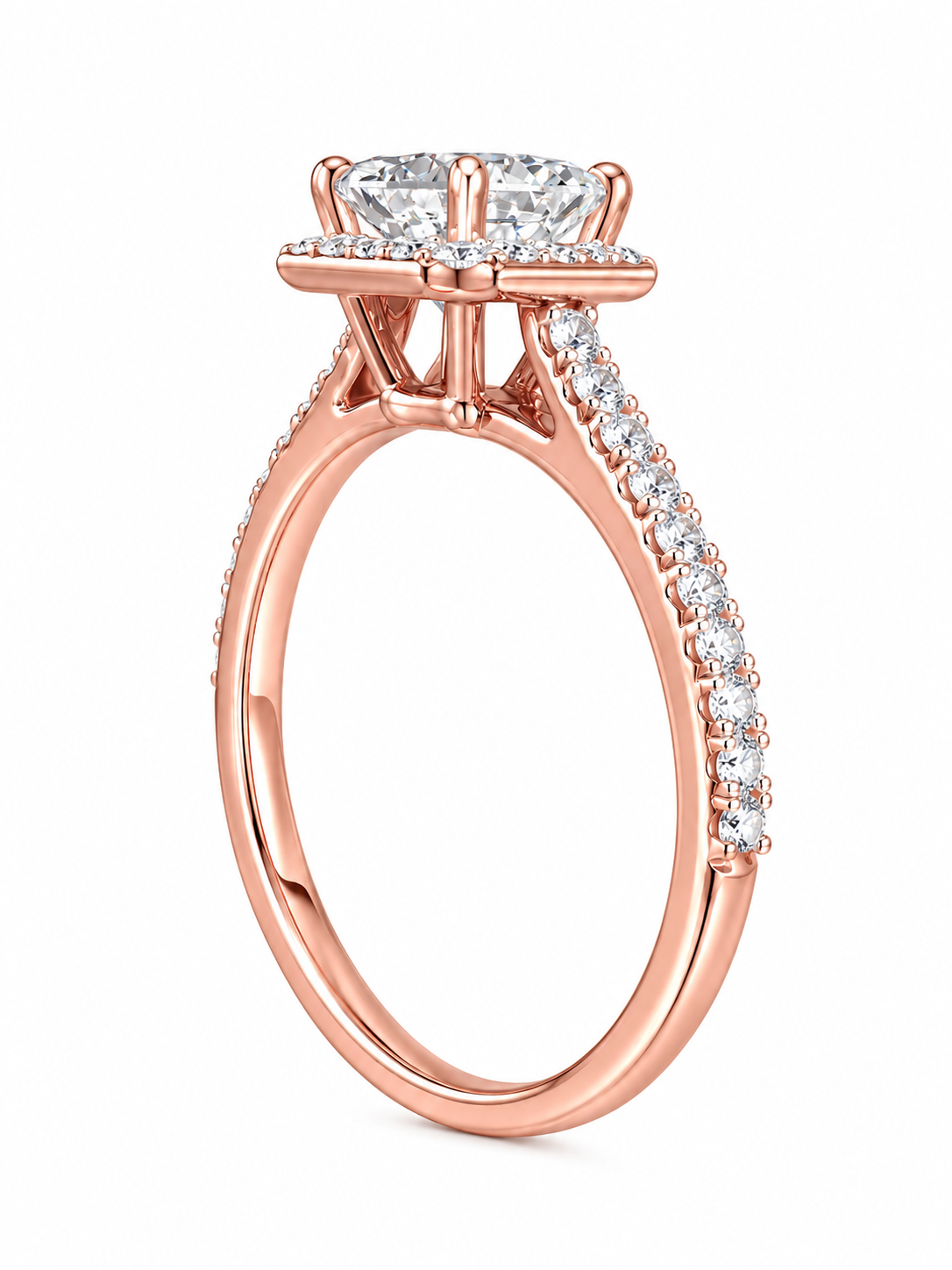 14K Rose Gold Women's Wedding Set 1.32 ct Princess Halo Lab Grown Diamond
