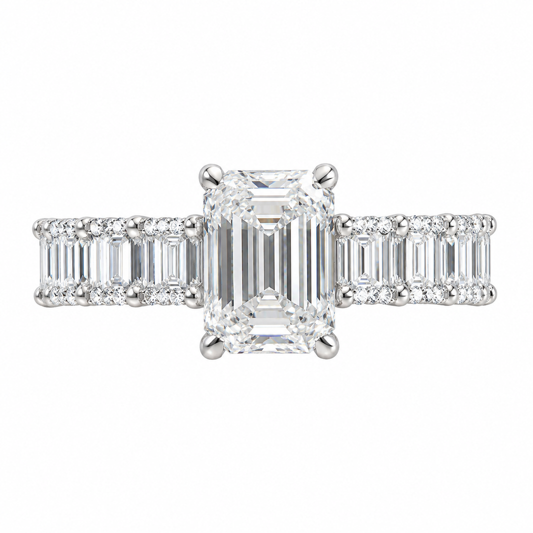14K White Gold Women’s Ring Emerald 2.50 ct Lab Grown Diamond