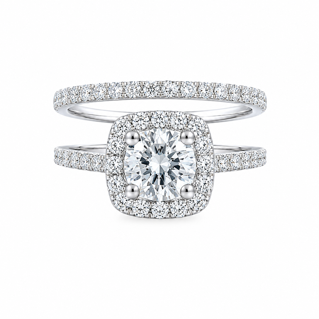 14K White Gold Women’s Wedding Set Round 1.00 ct Lab Grown Diamond