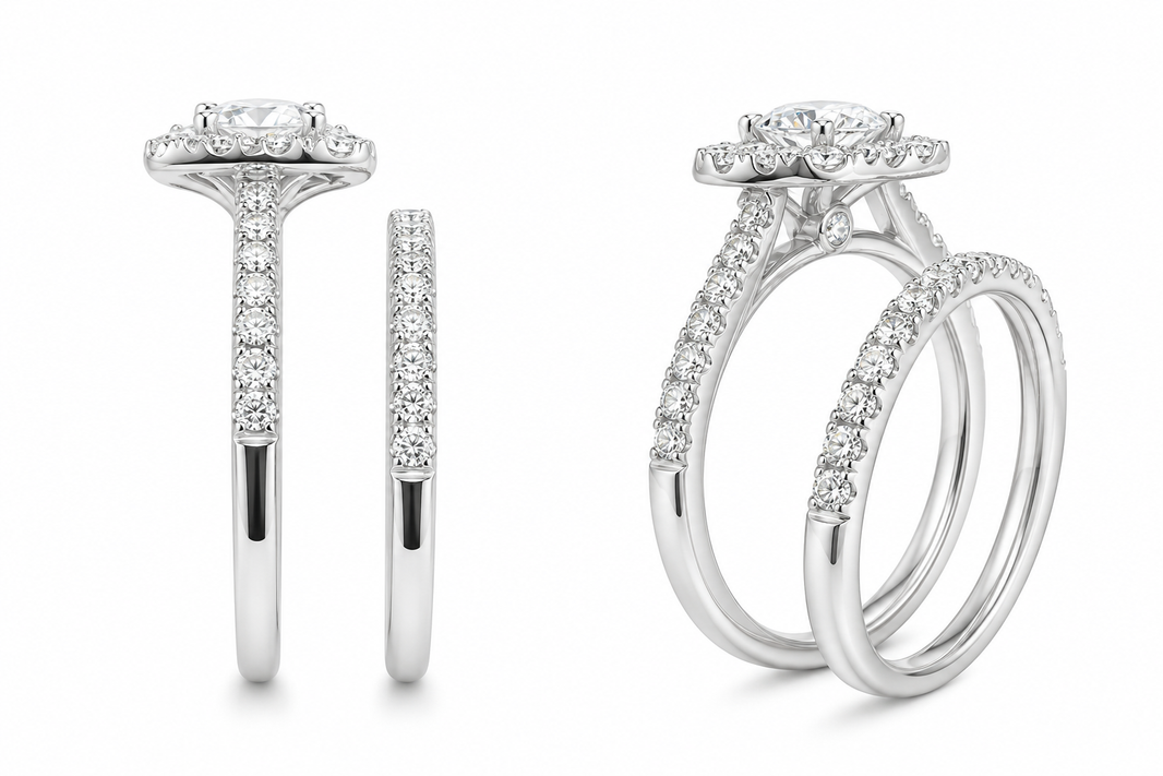14K White Gold Women’s Wedding Set Round 1.00 ct Lab Grown Diamond