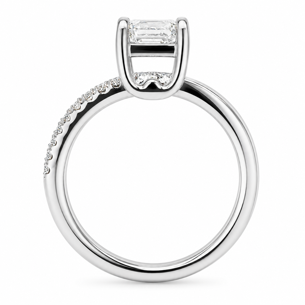 14K White Gold Women's Ring Emerald Knife-Edge Band 1.00 ct Lab Grown Diamond