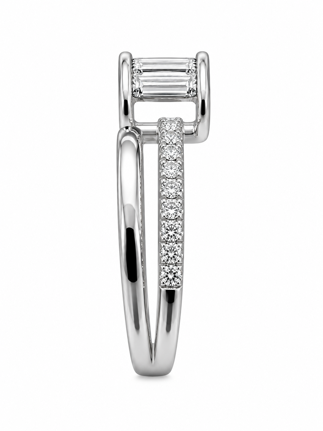 14K White Gold Women's Ring Emerald Knife-Edge Band 1.00 ct Lab Grown Diamond