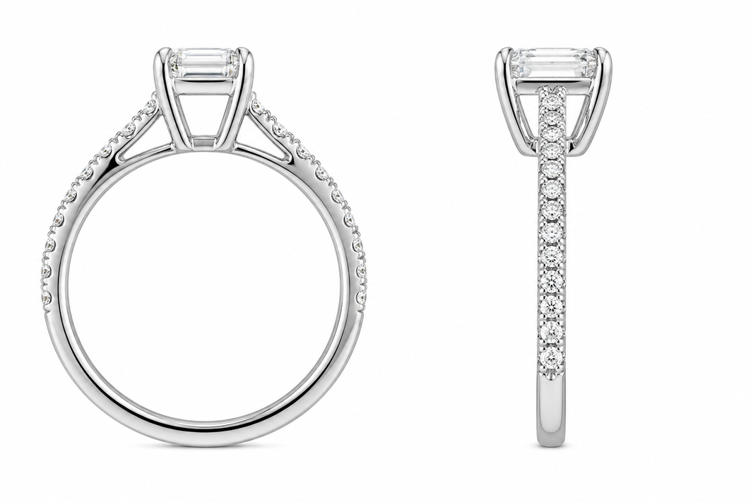 14K White Gold Women's Ring Emerald 1.02 ct Lab Grown Diamond
