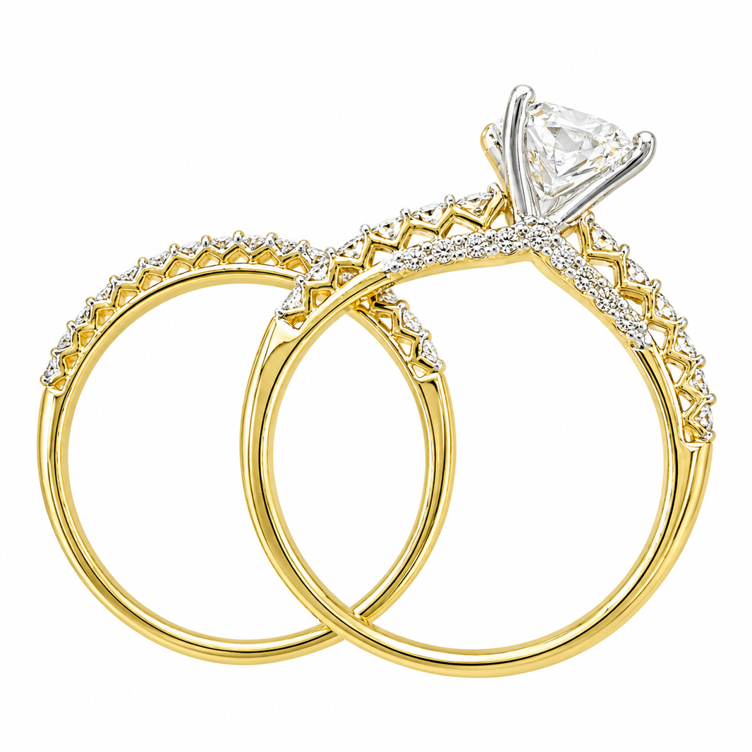 14K Yellow Gold Wedding Set Radiant 1.54 ct Lab Grown Diamond