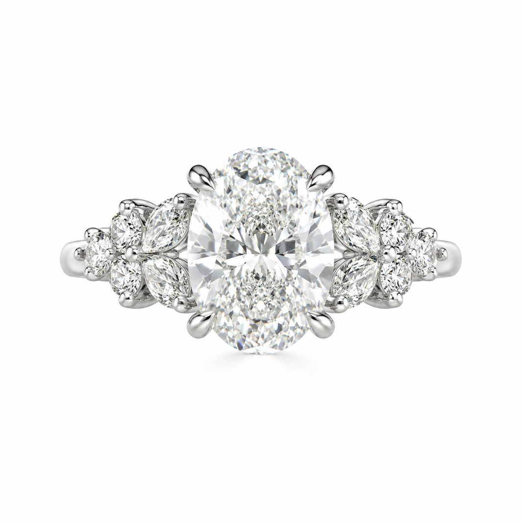 14K White Gold Women’s Ring Oval 2.80 ct Lab Grown Diamond