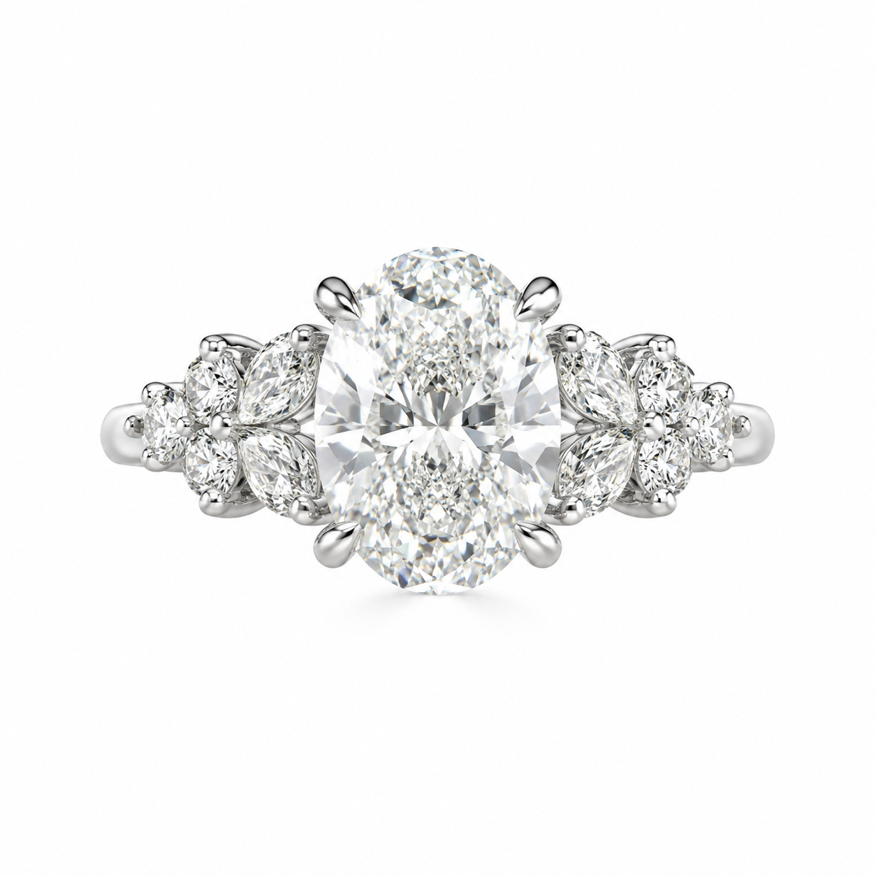 14K White Gold Women’s Ring Oval 2.80 ct Lab Grown Diamond