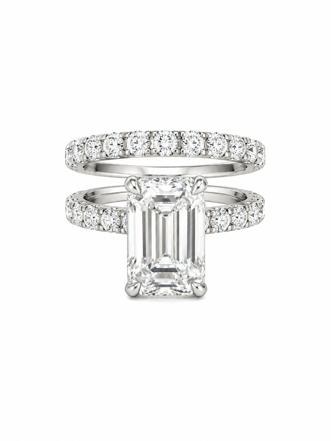 14K White Gold Women's Jewelry Set Emerald 3.35 ct Natural Diamond