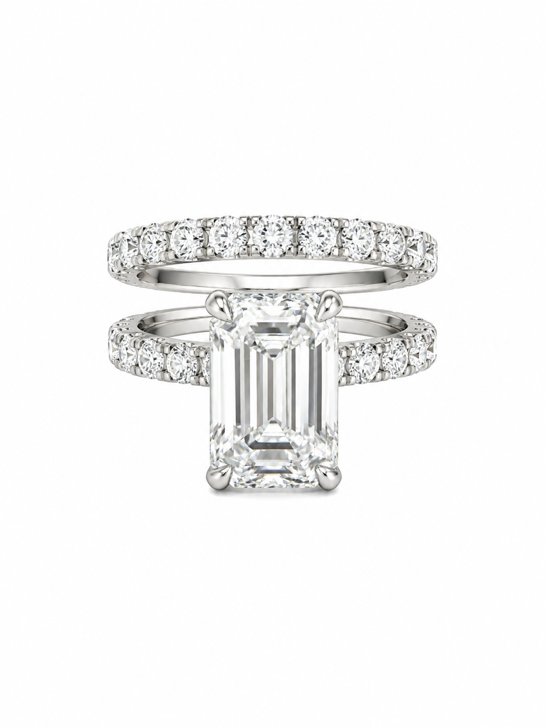 14K White Gold Women's Jewelry Set Emerald 3.35 ct Natural Diamond