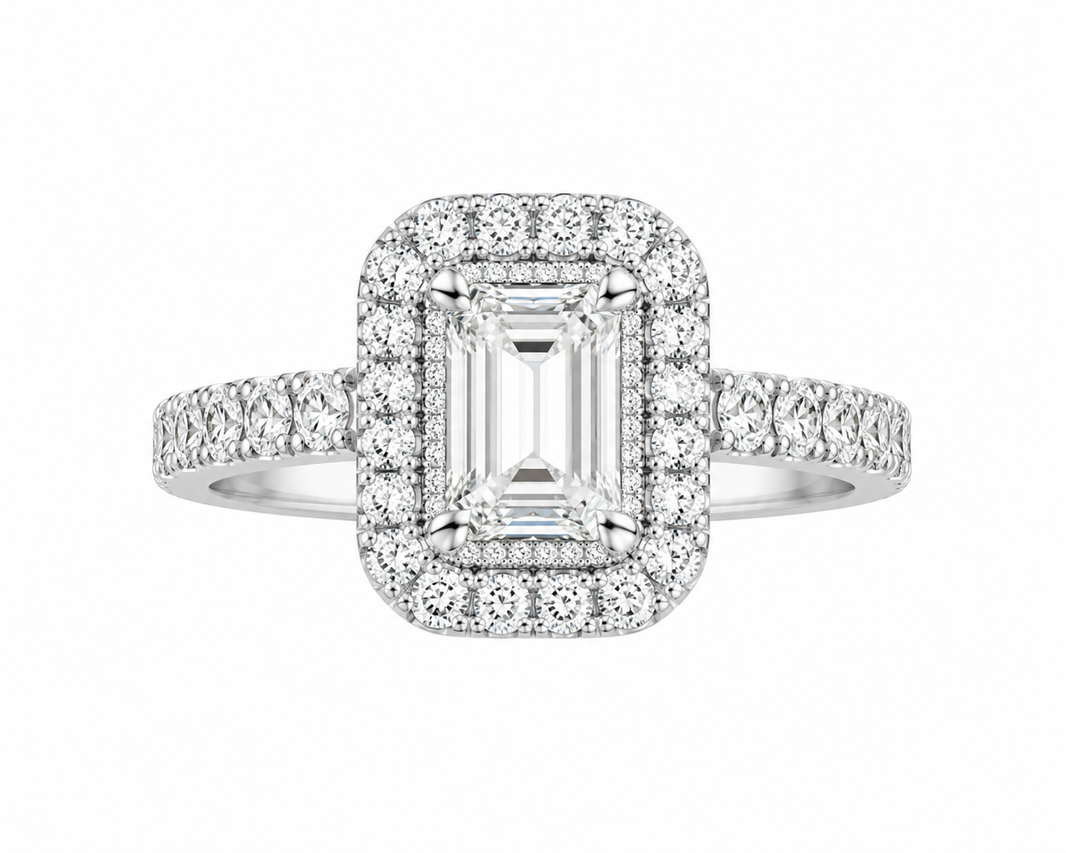 14K White Gold Women's Ring Emerald 2.00 ct Lab Grown Diamond