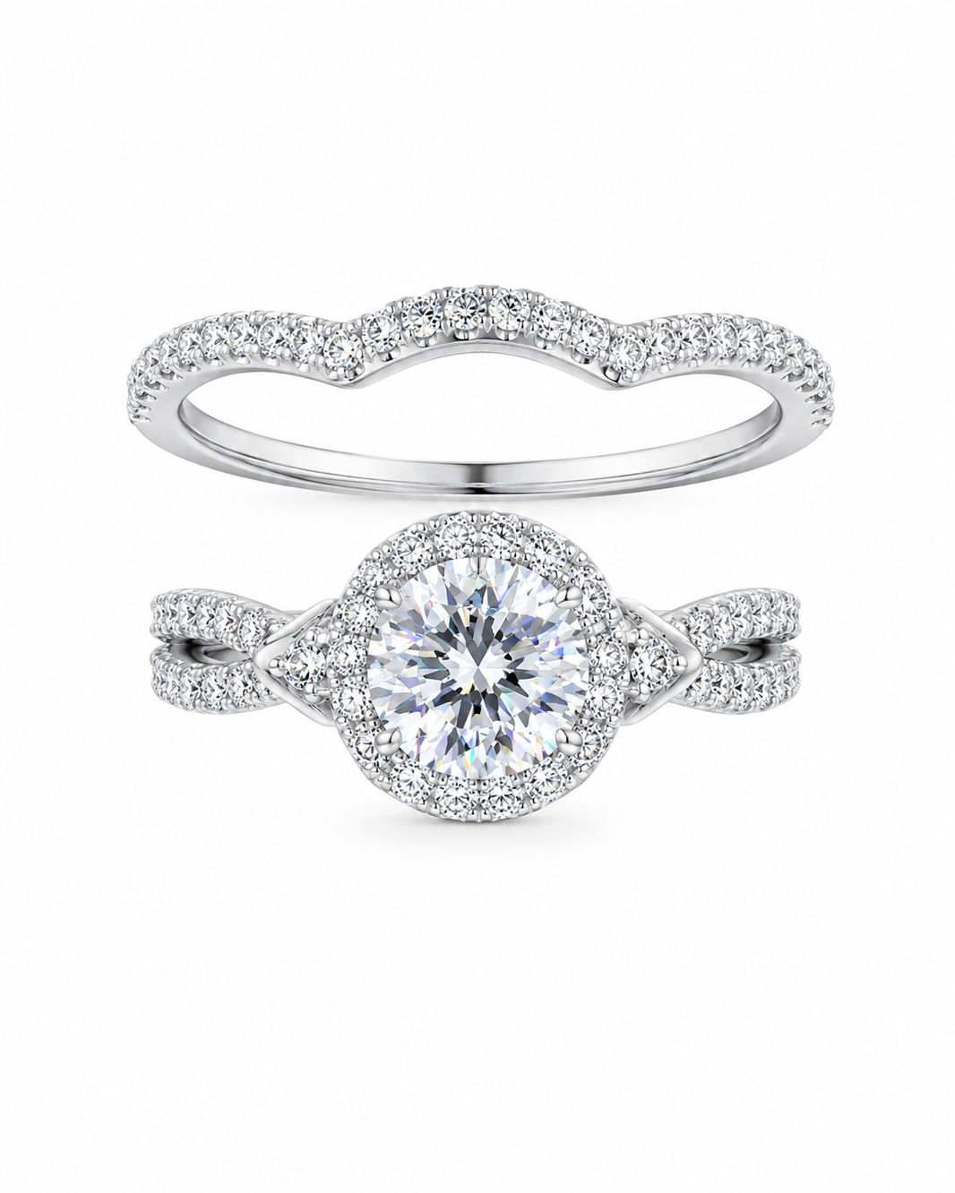 14K White Gold Wedding Set Round 1.00 ct Lab Grown Diamond