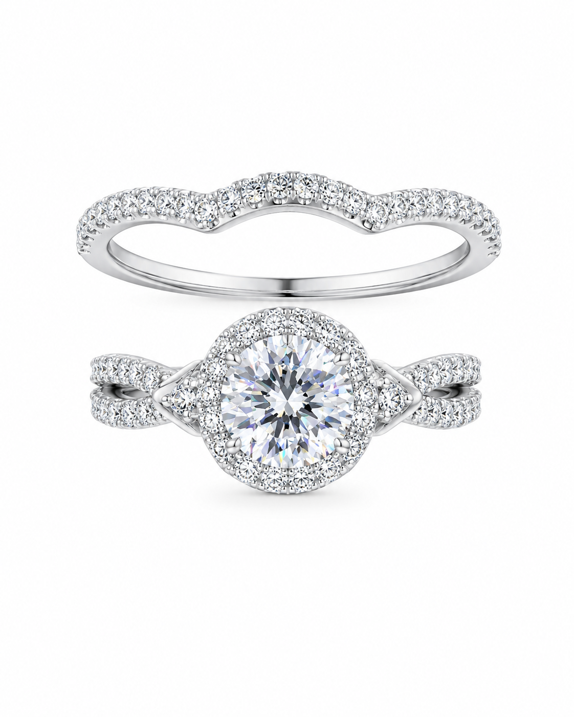 14K White Gold Wedding Set Round 1.00 ct Lab Grown Diamond
