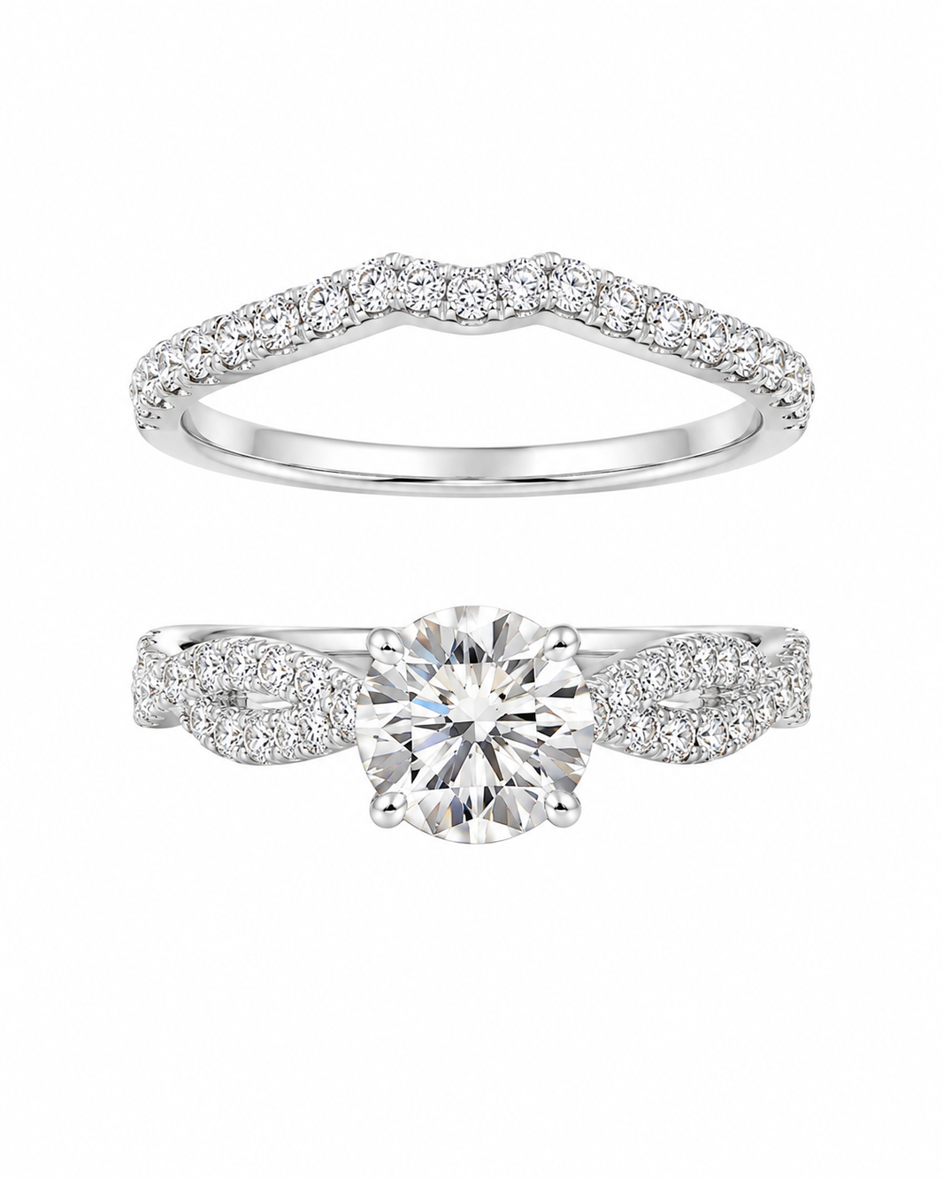 10K White Gold Wedding Set Round 1.00 ct Lab Grown Diamond