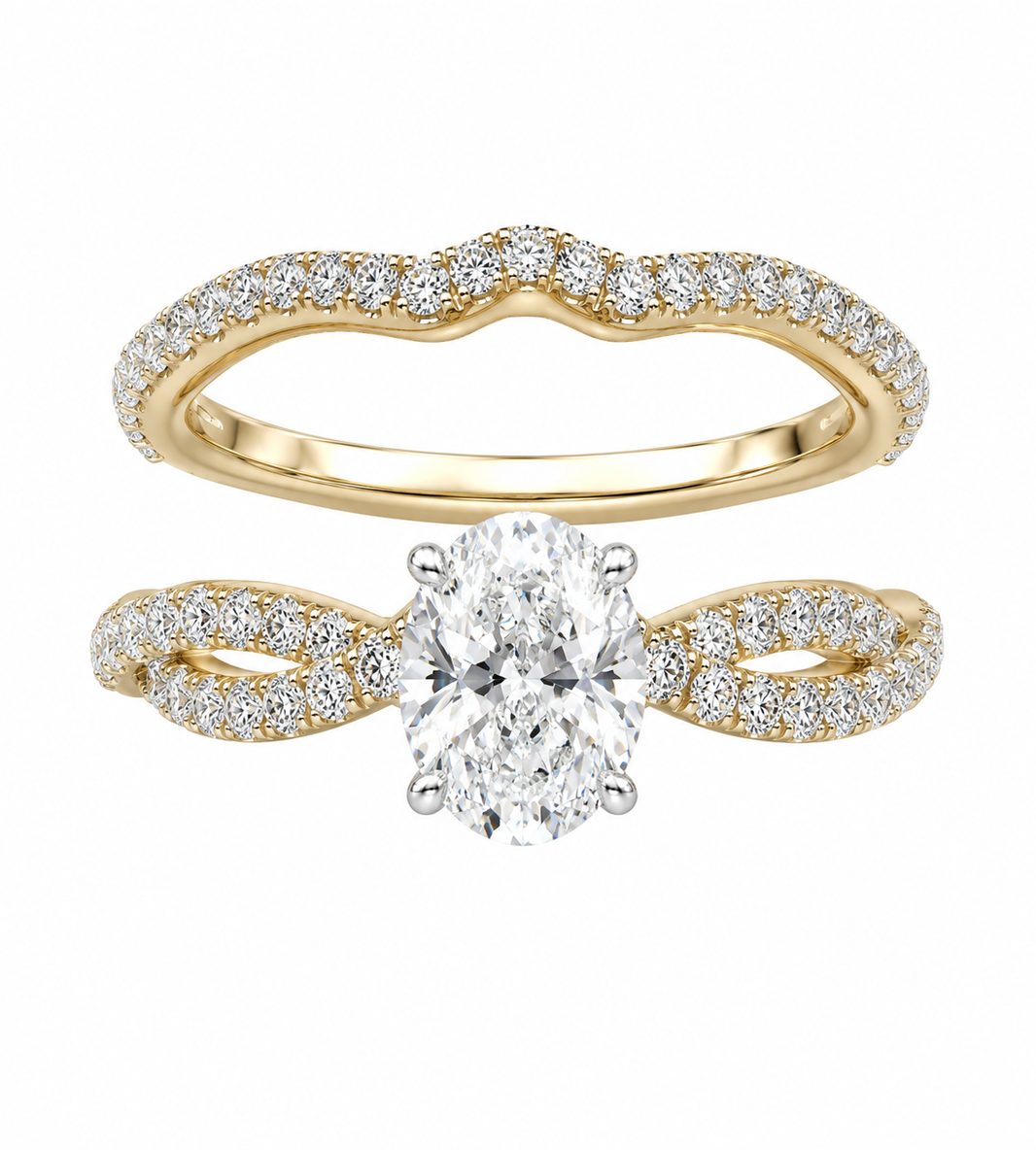 10K Yellow Gold Wedding Set Oval 1.00 ct Lab Grown Diamond