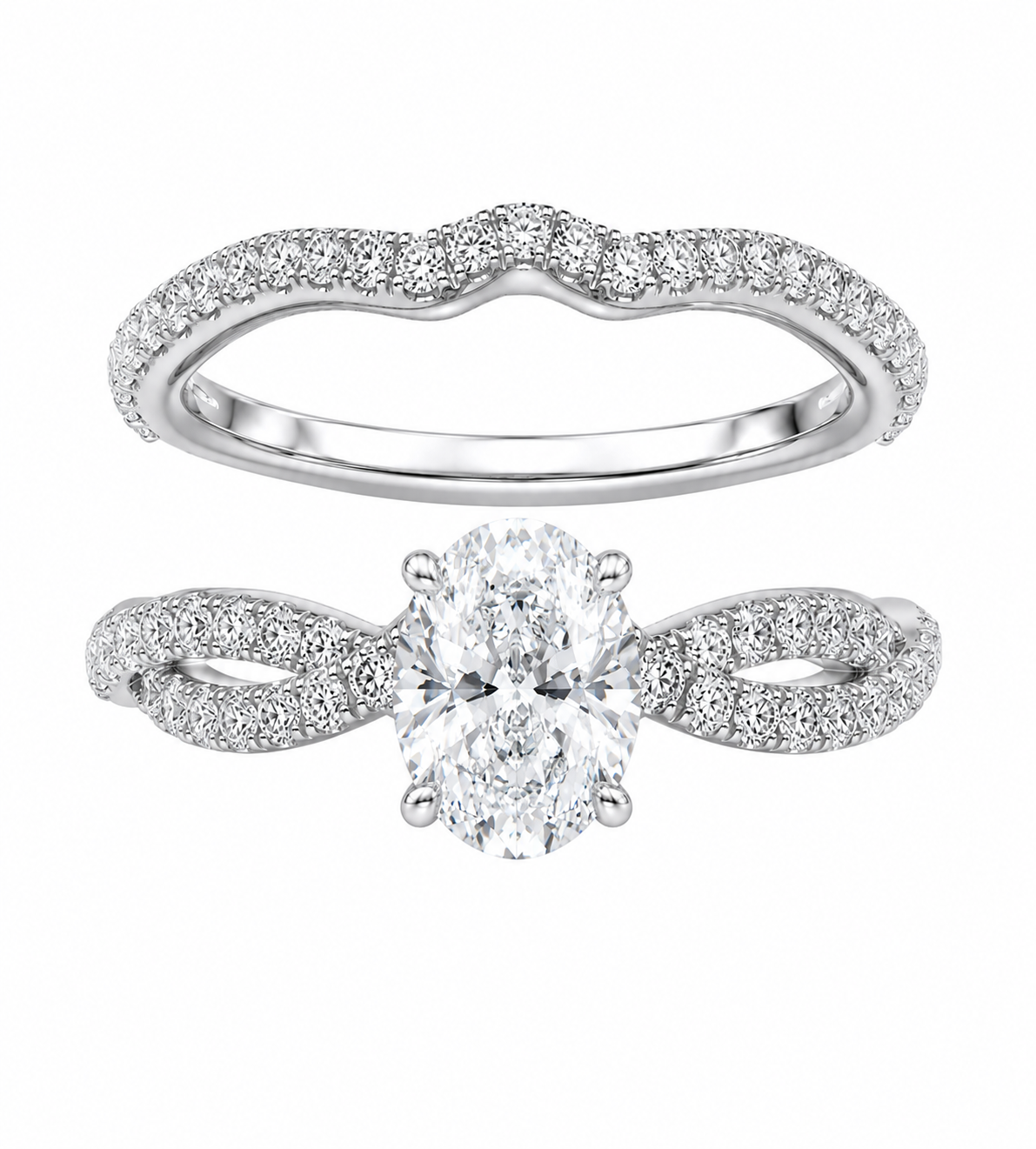 14K White Gold Wedding Set Oval 1.00 ct Lab Grown Diamond